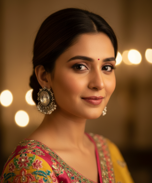 Royal Mirror Work Traditional Stud Earrings