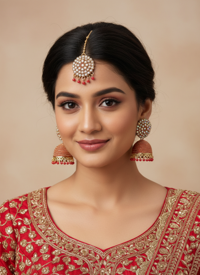 Royal Red & Gold Pearl Jewelry Set - Complete Elegance