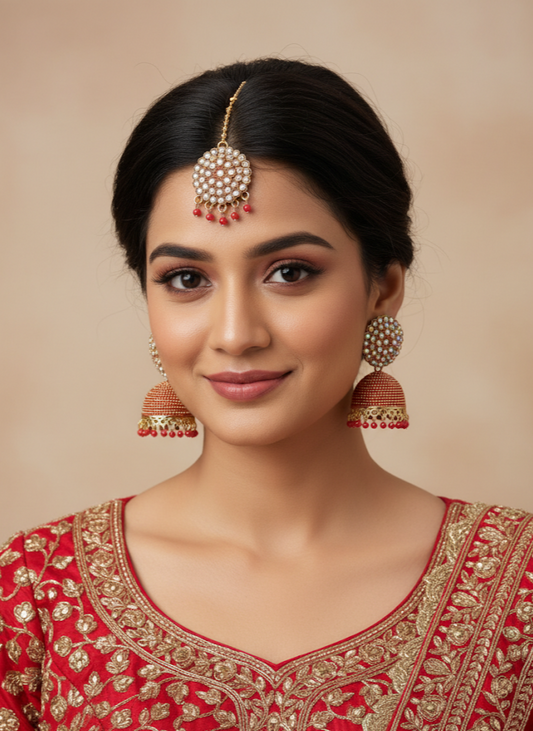 Royal Red & Gold Pearl Jewelry Set - Complete Elegance