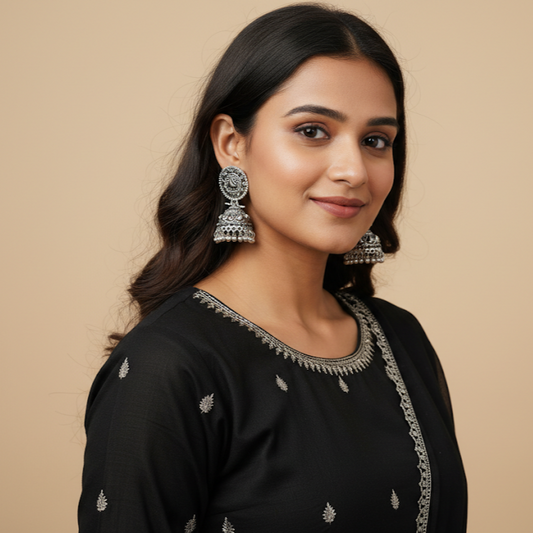 Traditional Oxidized Silver Jhumka Earrings - Heritage Craftsmanship