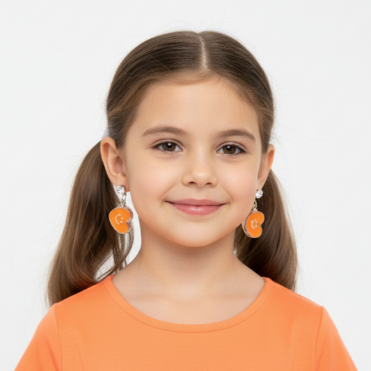 Orange Smiley Heart Drop Earrings - Happy Vibes Only