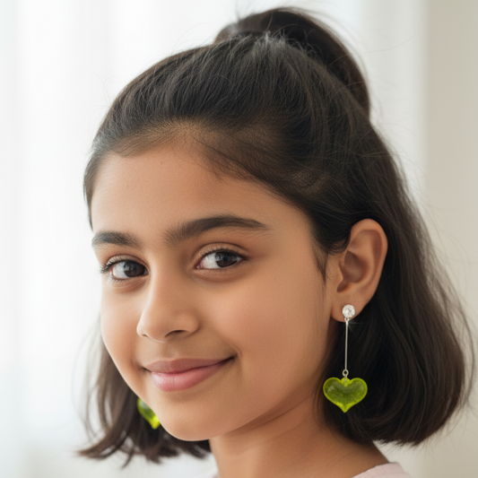 Lime Green Heart Drop Earrings - Fresh & Fun