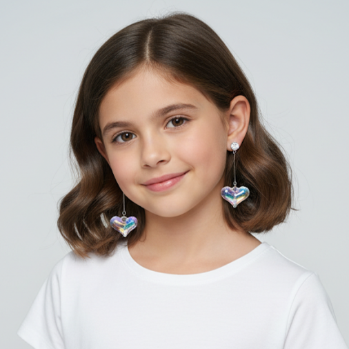 Iridescent Heart Chain Earrings - Sparkly & Sweet