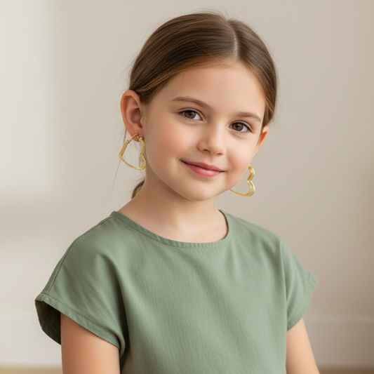 Gold Heart Hoop Earrings - Triple Wire Modern Design