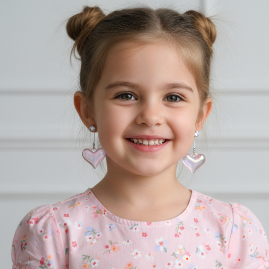 Pink Iridescent Heart Chain Earrings - Pretty in Pink