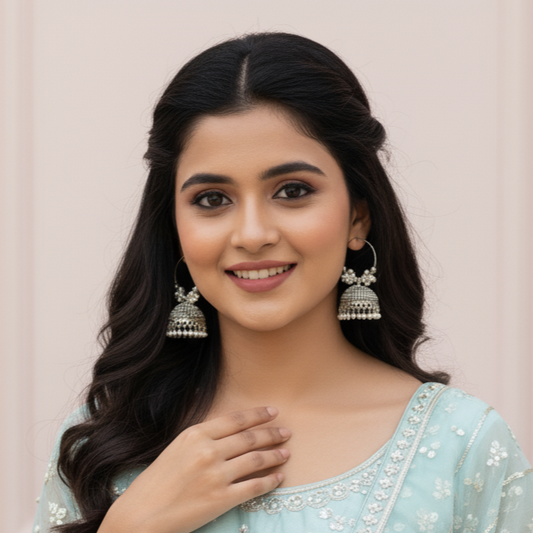 Silver Pearl Hoop Jhumka Earrings - Elegant Heritage Design