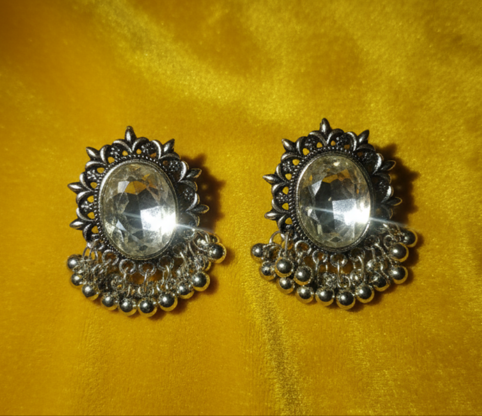 Royal Mirror Work Traditional Stud Earrings
