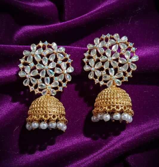 Crystal Floral Jhumka Earrings - Luxury Statement Pieces
