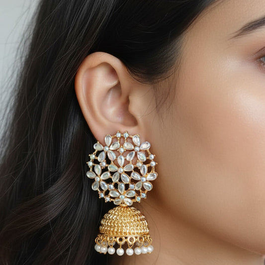 Crystal Floral Jhumka Earrings - Luxury Statement Pieces