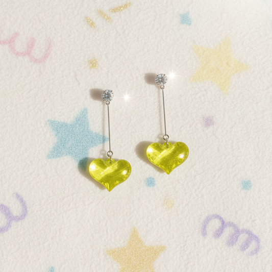 Lime Green Heart Drop Earrings - Fresh & Fun