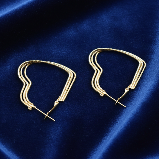 Gold Heart Hoop Earrings - Triple Wire Modern Design
