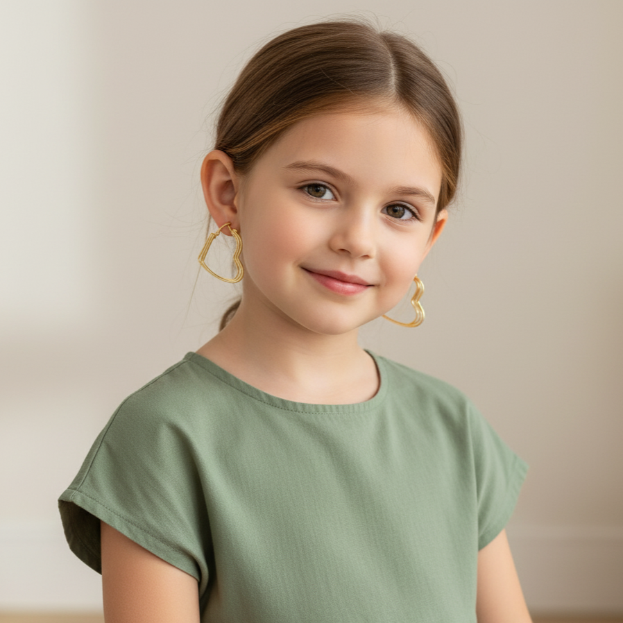 Gold Heart Hoop Earrings - Triple Wire Modern Design