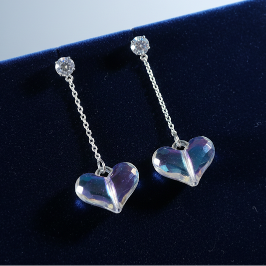 Iridescent Heart Chain Earrings - Sparkly & Sweet