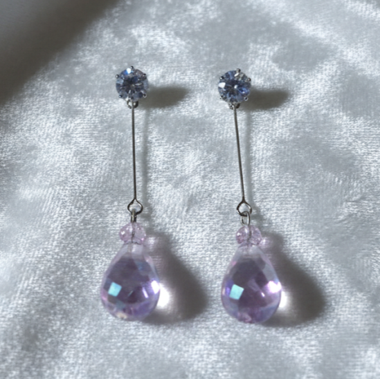 Purple Crystal Teardrop Earrings - Elegant Sparkle