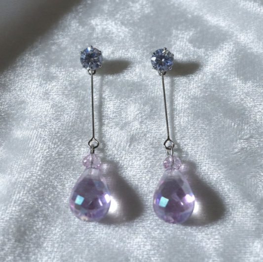 Purple Crystal Teardrop Earrings - Elegant Sparkle